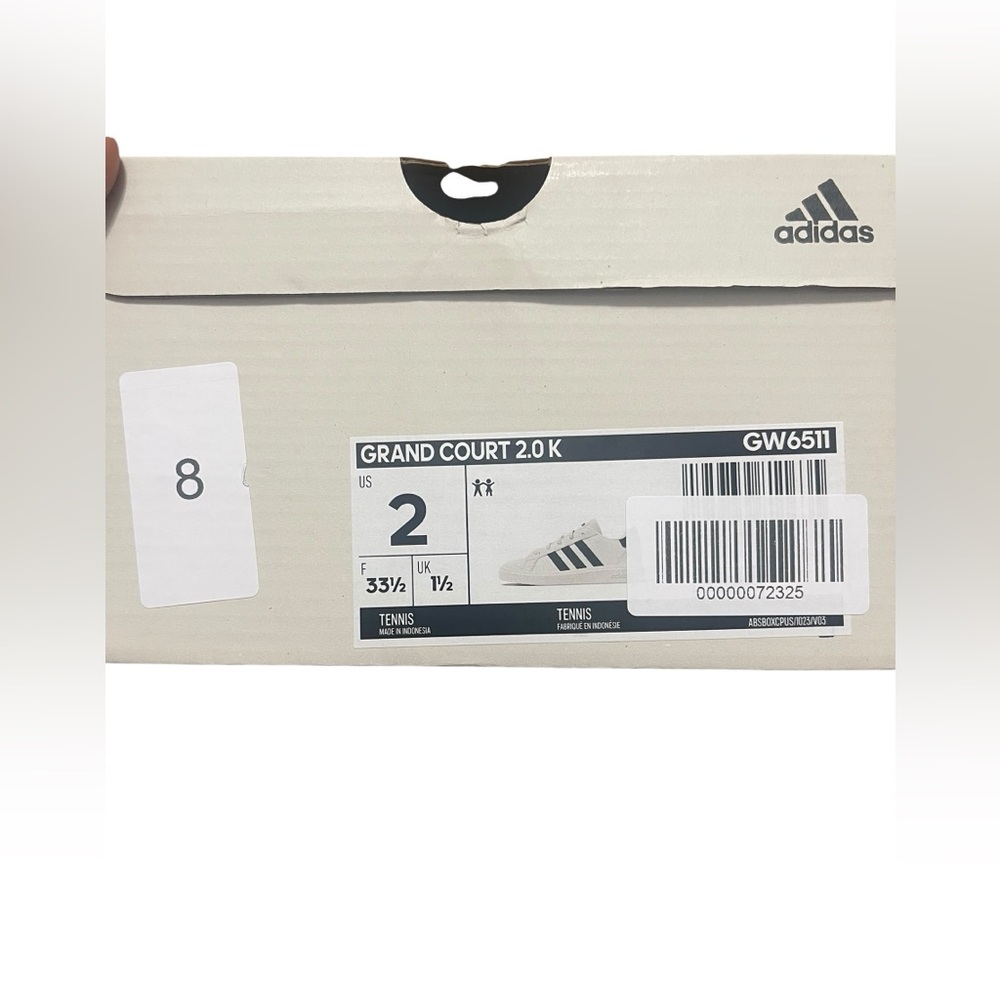 🌟🌟🌼NIB Adidas Grand Court 2.0 Classic White Sneakers with Black Stripes. Unisex - Picture 8 of 9